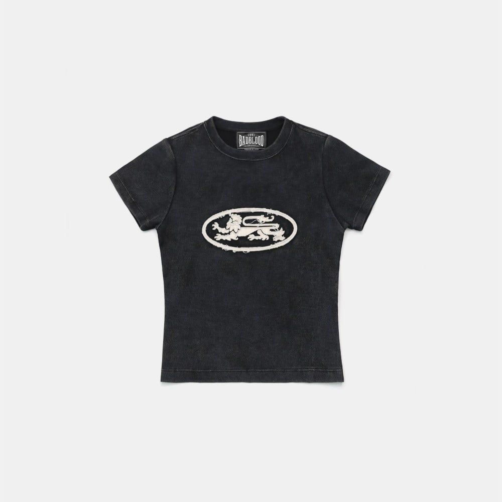  Áo Thun [Unisex] Badblood - [w-tee25-033] Lion Patch Short Sleeve Slim Fit Washed Black 