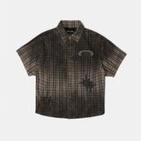  Áo Sơ Mi [Unisex] Badblood - [w-sht25-007] Cosmo Graphic Short Sleeve Shirt Brown Check 
