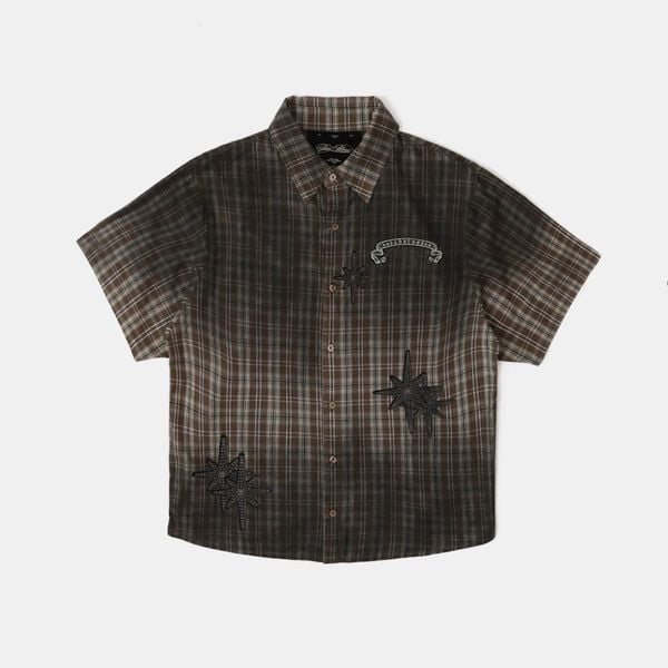Áo Sơ Mi [Unisex] Badblood - [w-sht25-007] Cosmo Graphic Short Sleeve Shirt Brown Check