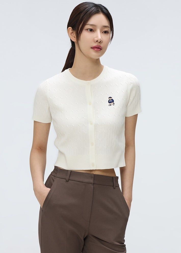  Áo Thun Len SPAO [Nữ] - Woody Cable Crop Cardigan White - SPCKF24G51 