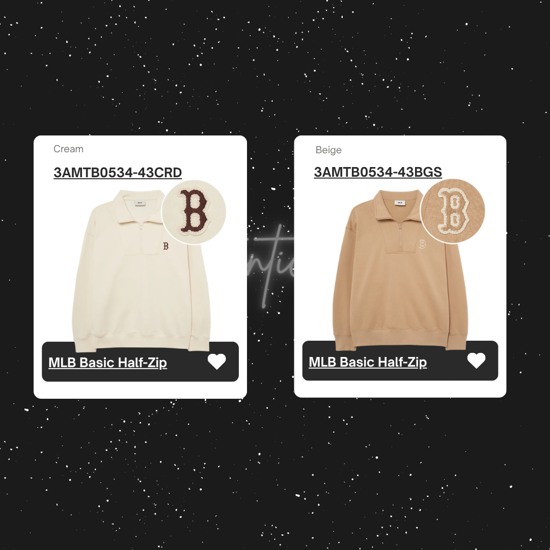  Áo Sweater MLB Korea - Basic Small Logo Half-Zip Oversized Boston Beige - 3AMTB0534-43BGS 
