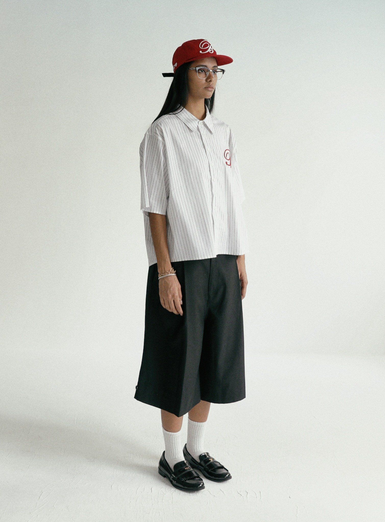  Áo Sơ Mi [Unisex] Badblood - [w-sht24-012] Classic Logo Short Sleeve Shirt White/Stripes 