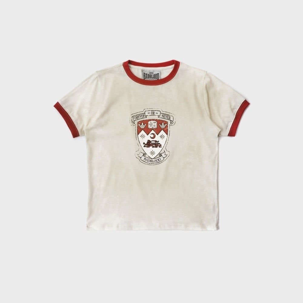  Áo Thun [Unisex] Badblood - [w-tee25-096] Workshop Shield Print Ringer T-Shirt Cream 