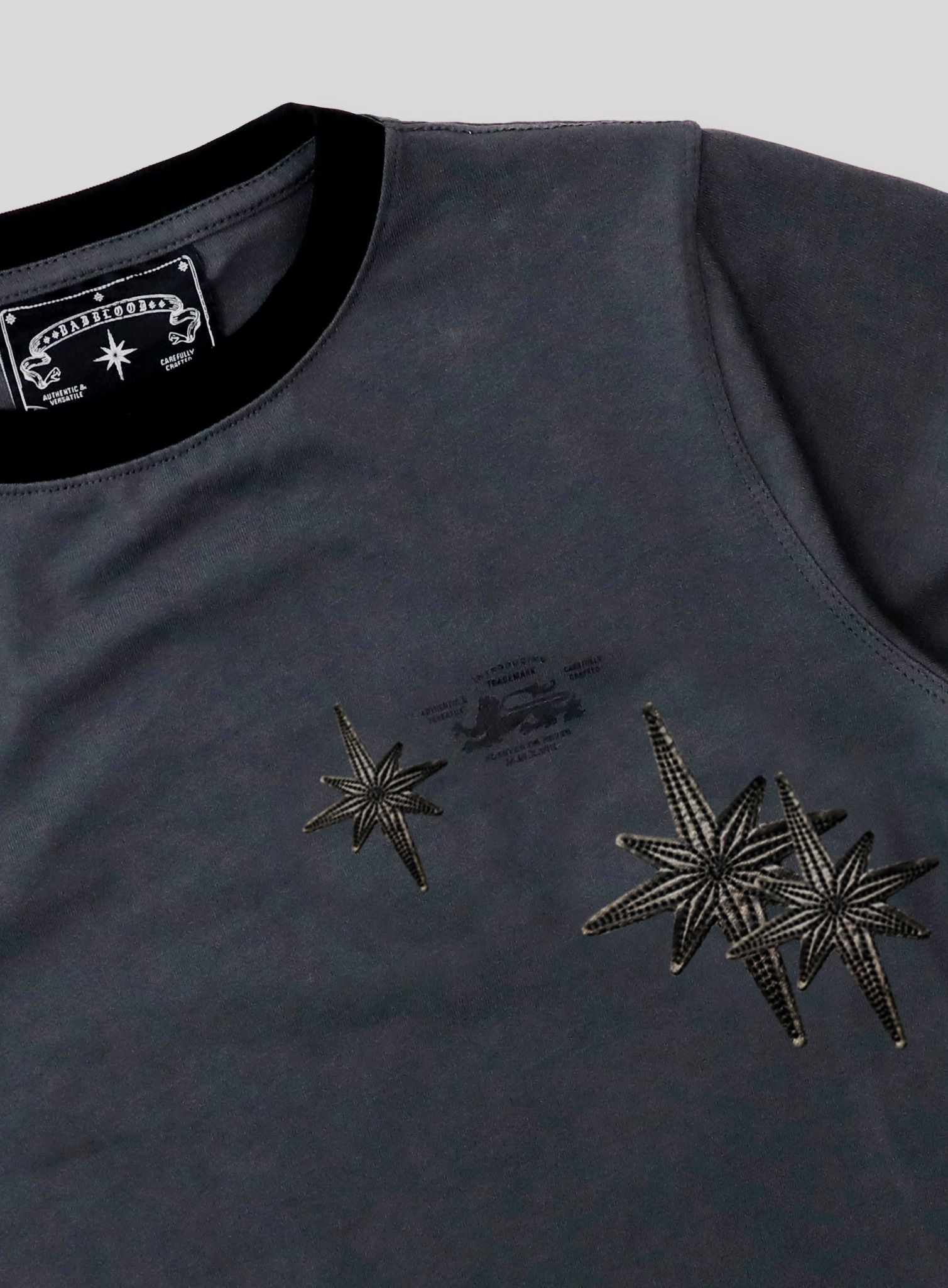  Áo Thun [Unisex] Badblood - [w-tee25-092] Cosmo Multi Patch Ringer T-Shirt Charcoal 