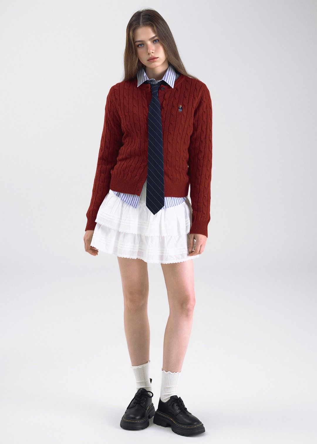  Áo Cardigan WHOAU [Nữ]- Steve Cable Cardigan Red - WHCKF4901F 