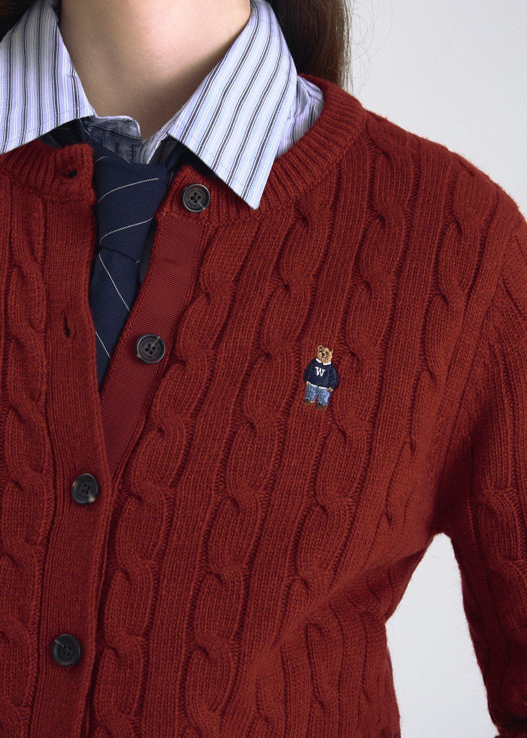  Áo Cardigan WHOAU [Nữ]- Steve Cable Cardigan Red - WHCKF4901F 