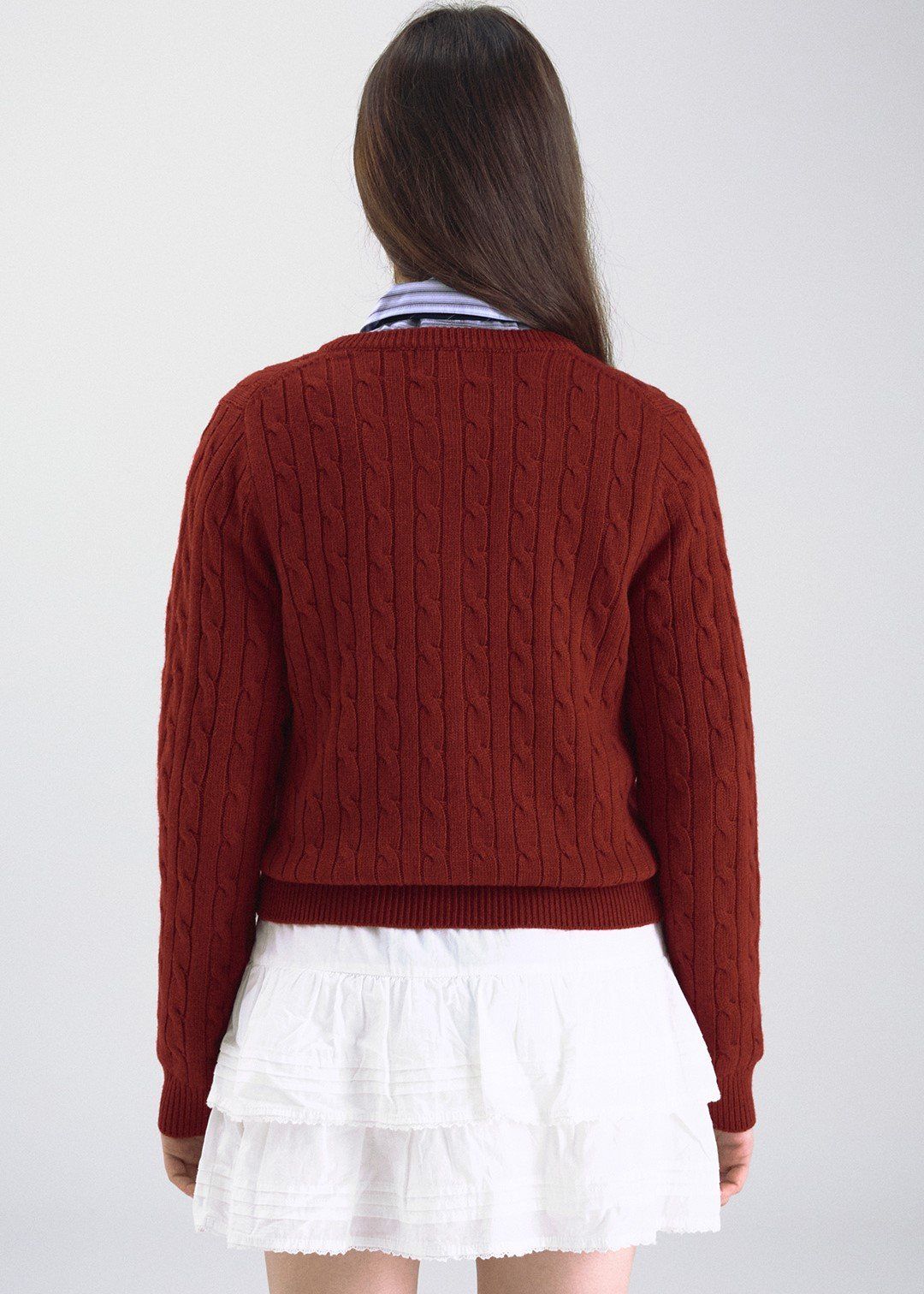  Áo Cardigan WHOAU [Nữ]- Steve Cable Cardigan Red - WHCKF4901F 