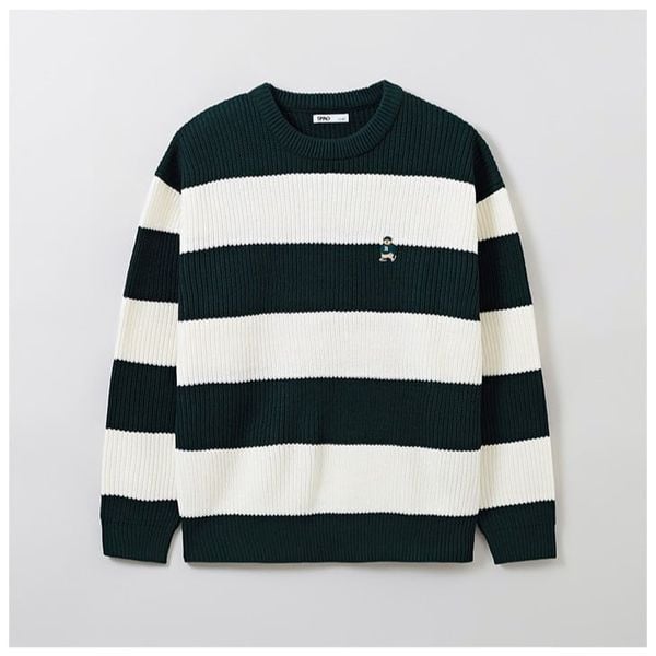  Áo Sweater SPAO [Unisex] - (Woody) Haji Stripe Sweater Xanh Rêu - SPKWE4TC40 