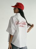  Áo Sơ Mi [Unisex] Badblood - [w-sht24-012] Classic Logo Short Sleeve Shirt White/Stripes 