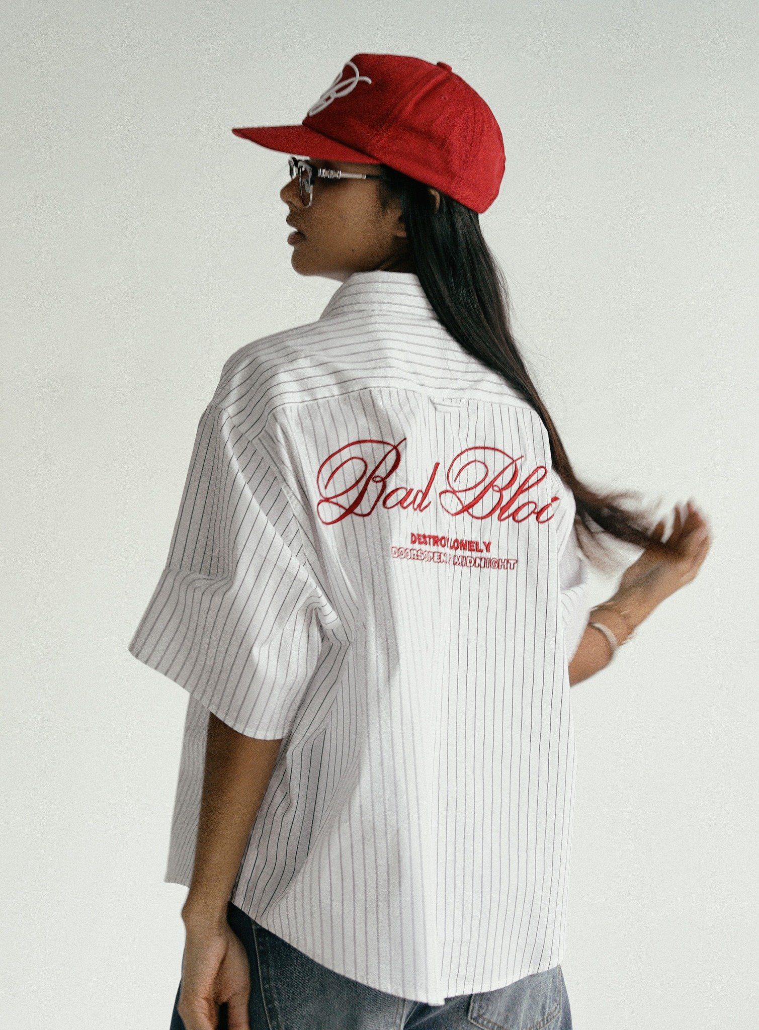  Áo Sơ Mi [Unisex] Badblood - [w-sht24-012] Classic Logo Short Sleeve Shirt White/Stripes 