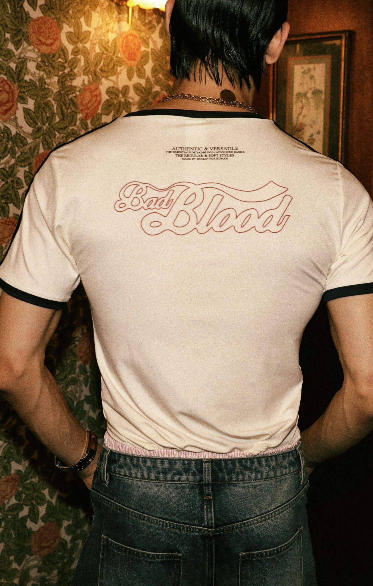 ◆BADBLOOD◆ Vintage Logo Slim T-Shirt Cream w-tee24-047 Áo Thun [Unisex] Badblood - [w-tee24-047] Vintage Logo Slim