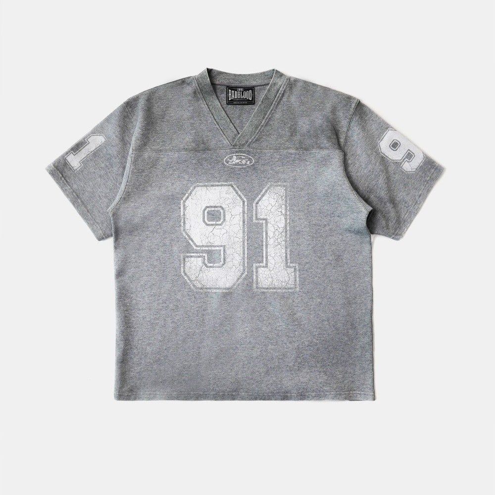  Áo Thun [Unisex] Badblood - 91 Crack Print V-Neck T-Shirt Gray w-tee25-050 
