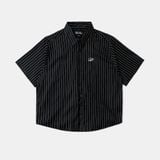  Áo Sơ Mi [Unisex] Badblood - [w-sht25-004] Dark Classic Short Sleeve Shirt Black/Striped 