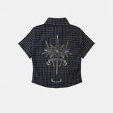  Áo Sơ Mi [Unisex] Badblood - [w-sht25-008] Cosmo Graphic Short Sleeve Shirt Charcoal Blue Check 