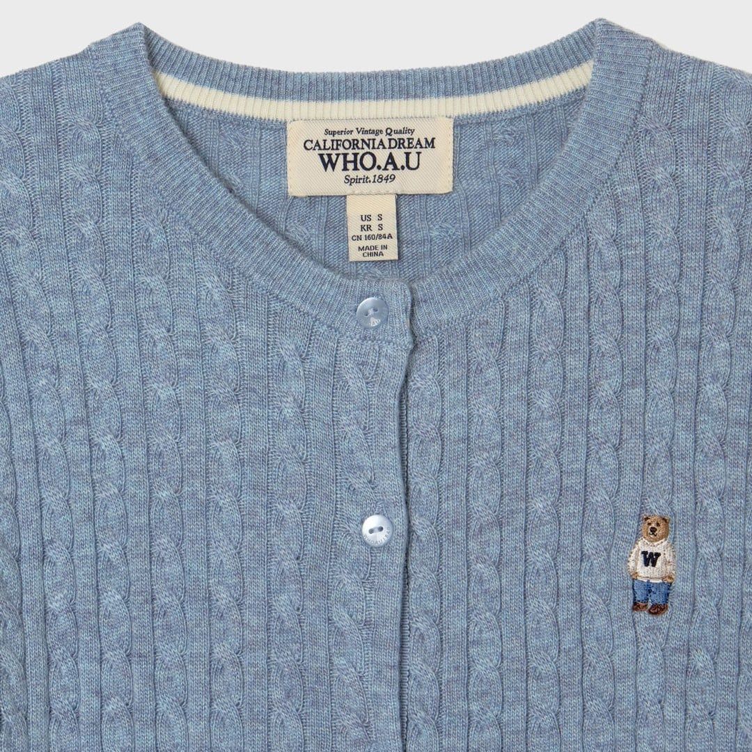  Áo Cardigan WHOAU [Nữ] - Steve High Gauge Wool Cable Blue - WHCKG1215F 