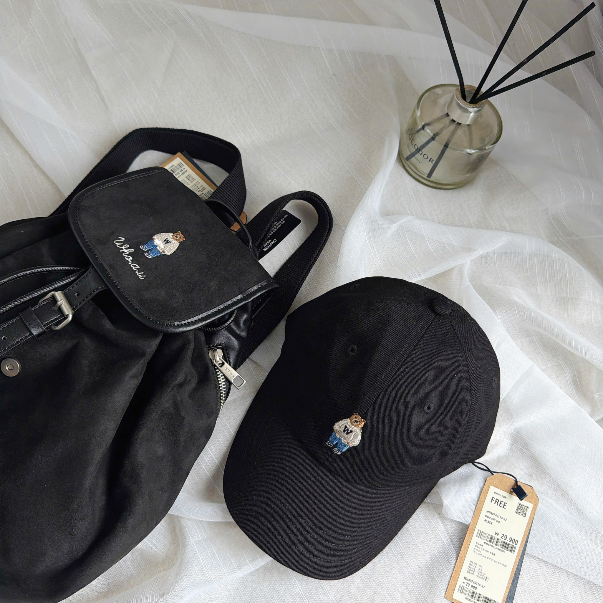  Nón Whoau - [Unisex] Steve Ball Cap Black - WHACE4902A 