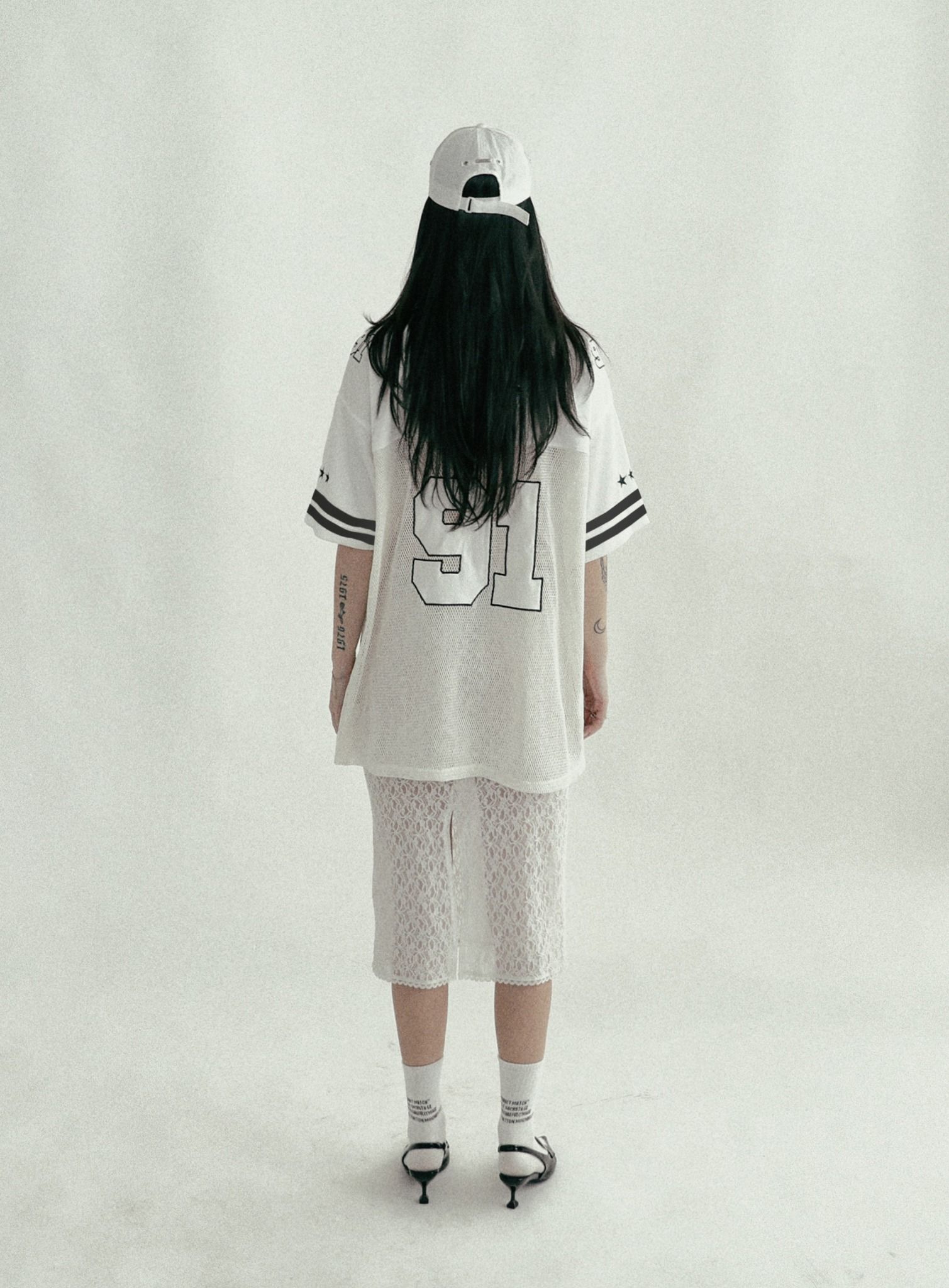  Áo Thun [Unisex] Badblood - [w-tee24-072] Crochet 91 Football Jersey Large Fit White 