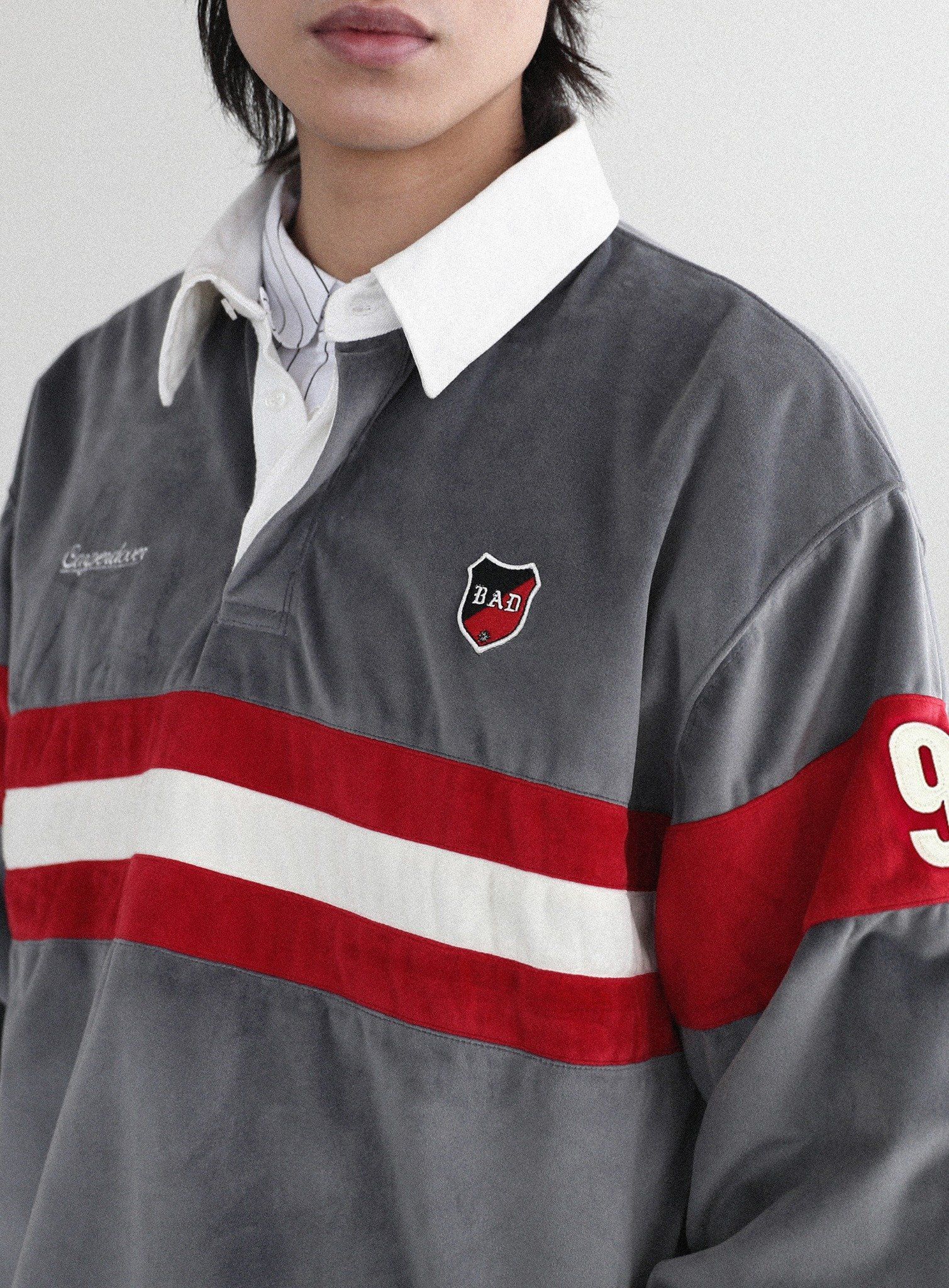  Áo Sweater [Unisex] Badblood - [w-sweatshirt24-016] Badblood Sports Velvet Rugby Shirt - Grey 