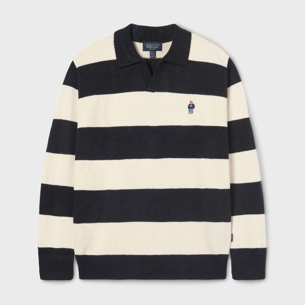 Áo Sweater Whoau Steve Stripe Open Collar Pullover - WHKAF4923U