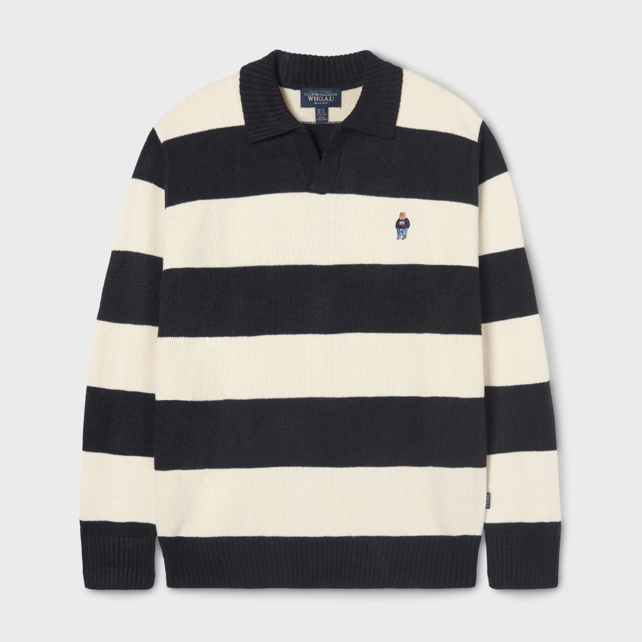  Áo Sweater Whoau Steve Stripe Open Collar Pullover - WHKAF4923U 