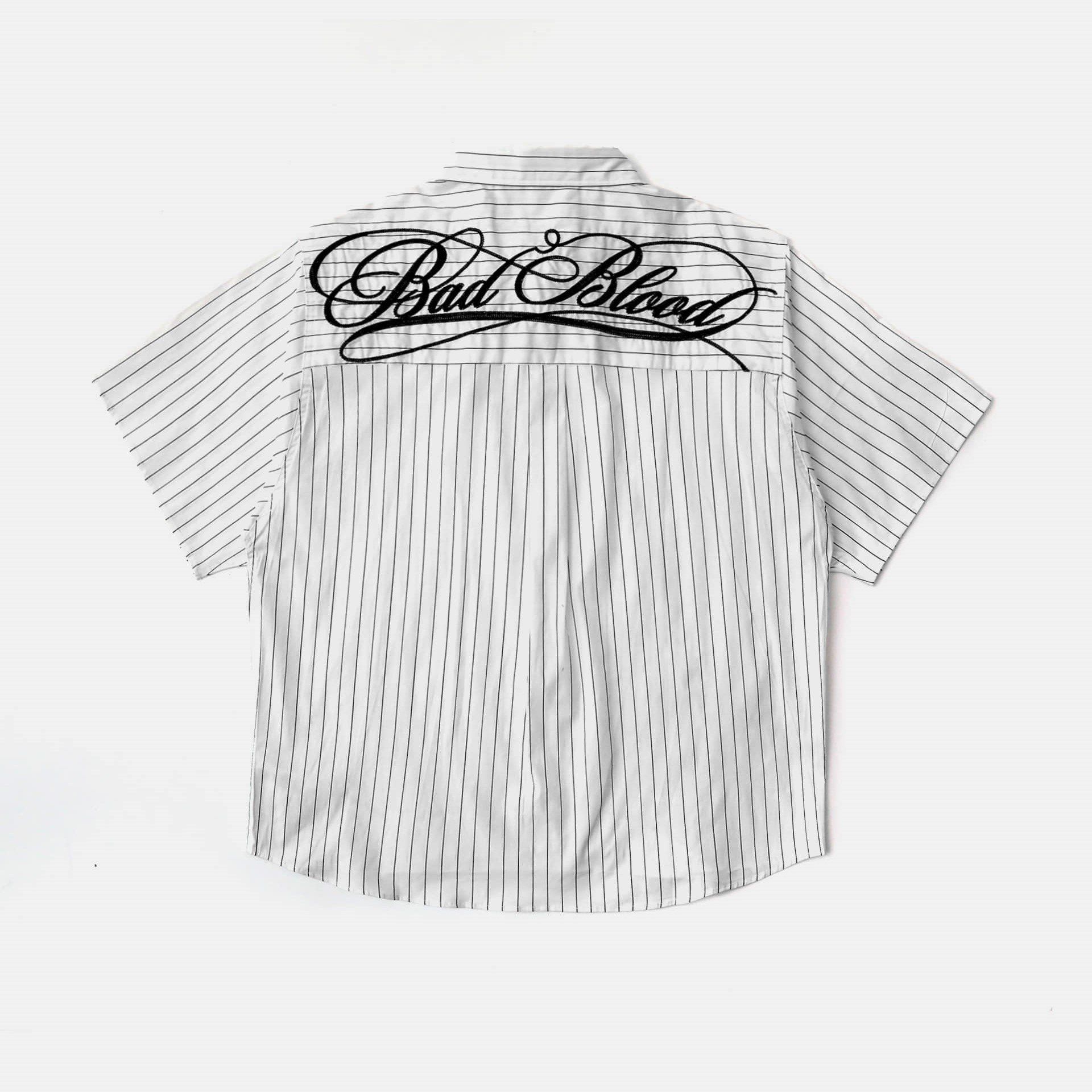  Áo Sơ Mi [Unisex] Badblood - [w-sht25-003] Dark Classic Short Sleeve Shirt White/Striped 