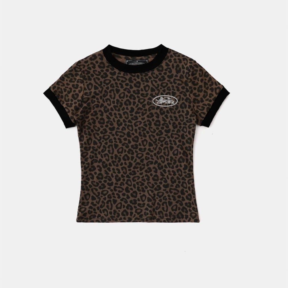  Áo Thun [Unisex] Badblood - [w-tee25-099] Mystic Oval Logo Jersey Ringer T-Shirt Brown Leopard 