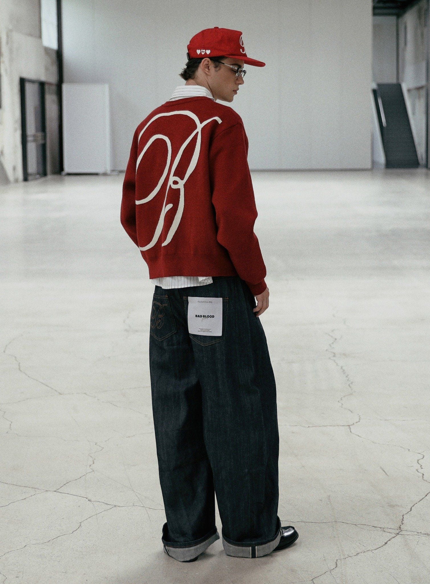  Áo Sweater [Unisex] Badblood - [w-knt24-008] Classic Big Logo Crewneck Sweater - Red 