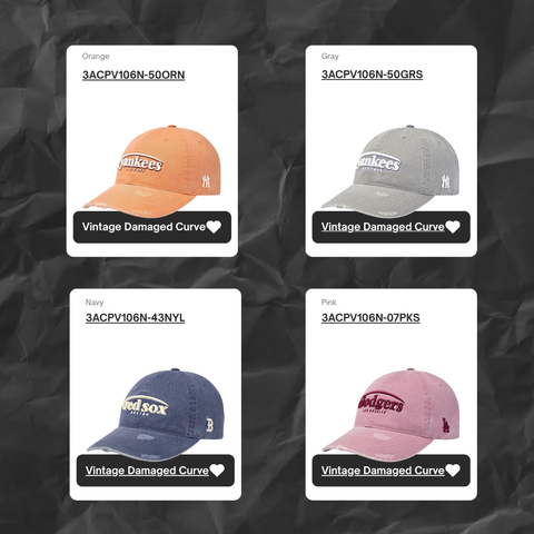 Nón MLB Korea - [Unisex] Vintage Damaged Curve Logo Unstructured Ball Cap - 3ACPV106N