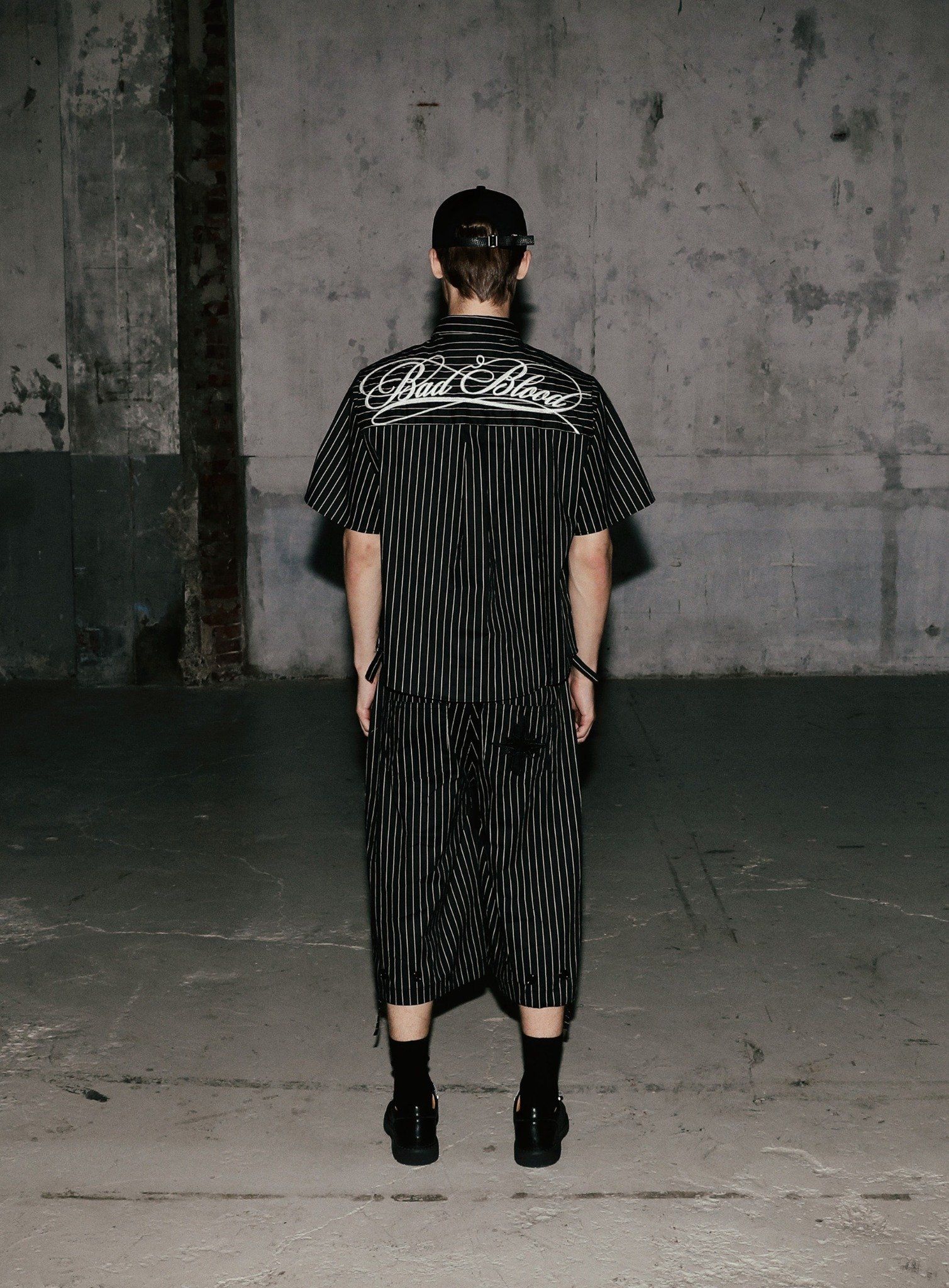  Áo Sơ Mi [Unisex] Badblood - [w-sht25-004] Dark Classic Short Sleeve Shirt Black/Striped 
