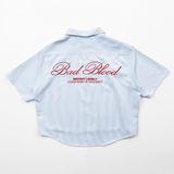  Áo Sơ Mi [Unisex] Badblood - [w-sht24-014] Classic Logo Short Sleeve Shirt Blue/Stripes 