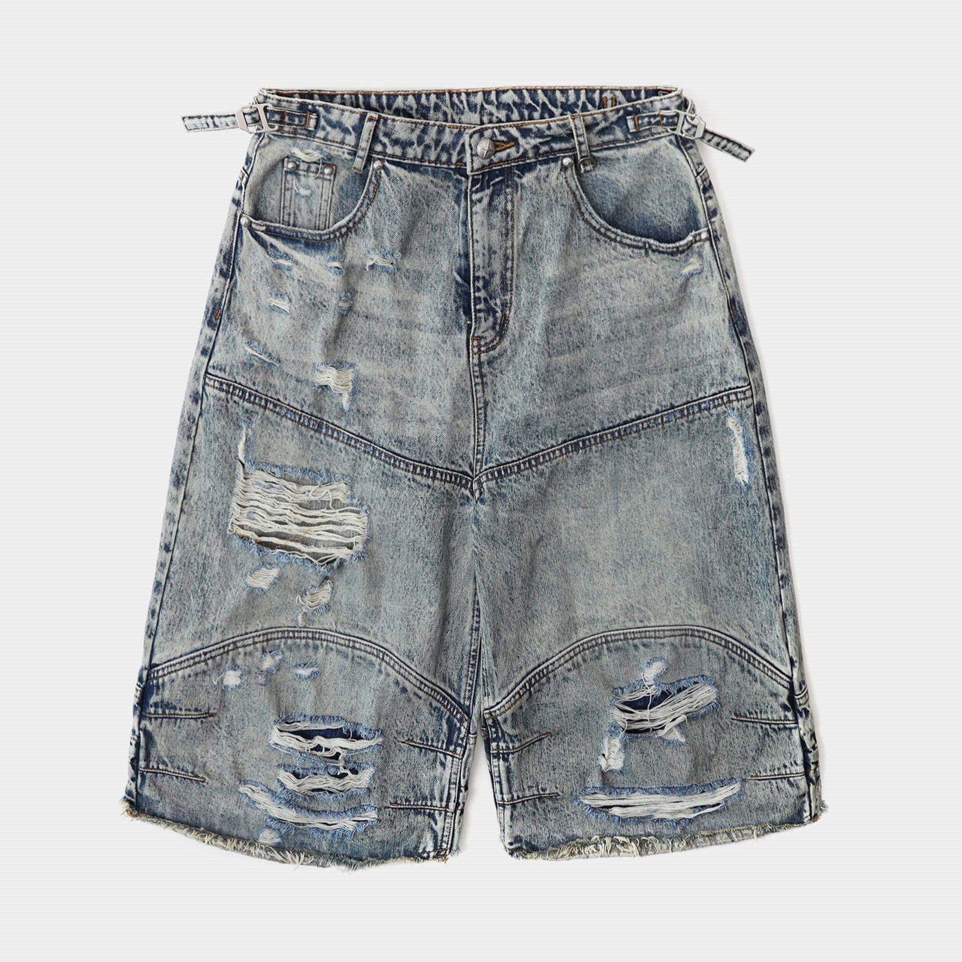  Quần Lửng [Unisex] Badblood - [w-srt25-030] Convex Denim Long Bermuda Pants - Light Blue 