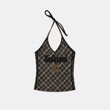  Áo Hai Dây [Nữ] Badblood - [w-tnk25-016] Vintage Club Halter Tank Check Brown 