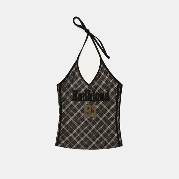 Áo Hai Dây [Nữ] Badblood - [w-tnk25-016] Vintage Club Halter Tank Check Brown