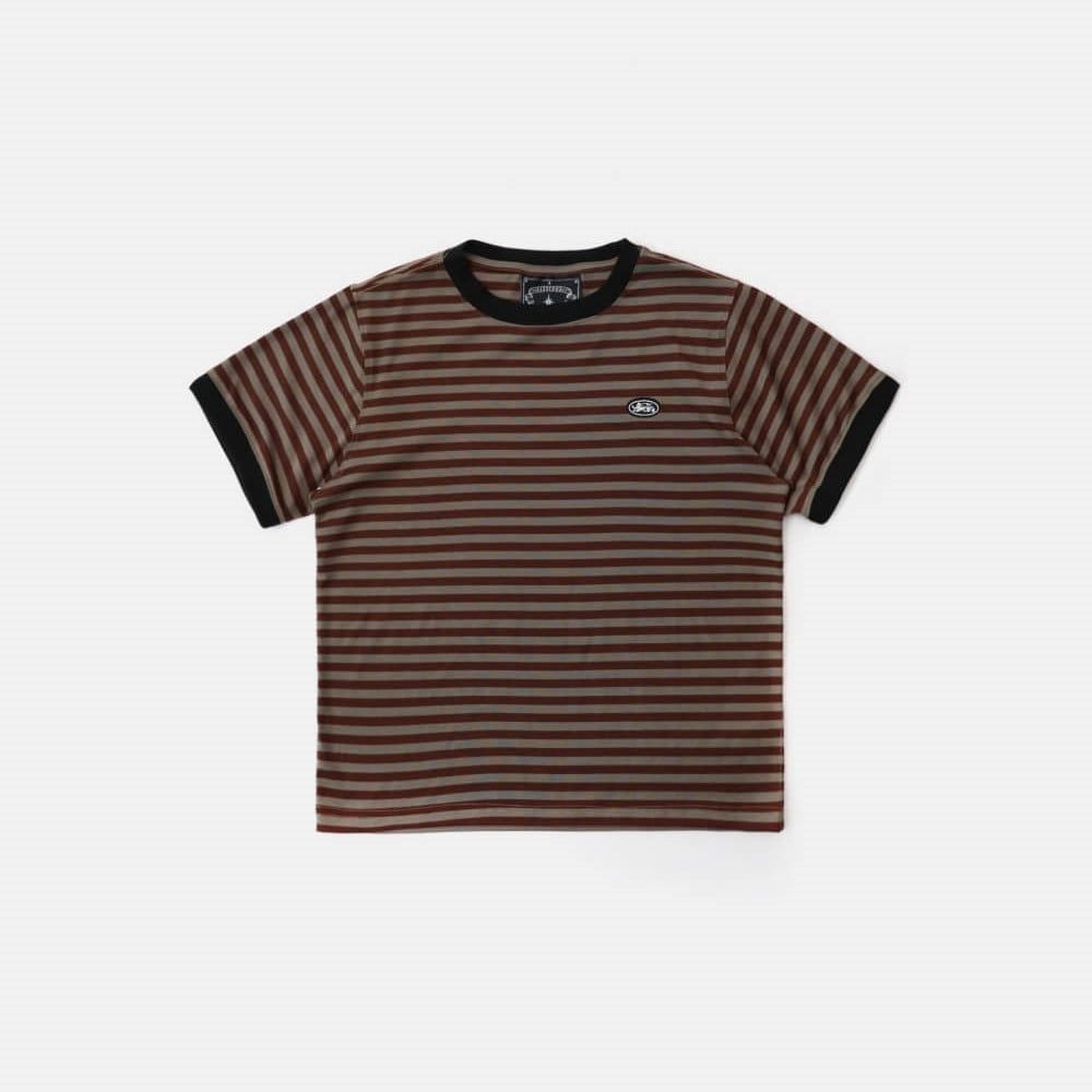  Áo Thun [Unisex] Badblood - [w-tee25-101] Tiny Logo Jersey Ringer T-Shirt Brown/Stripe 