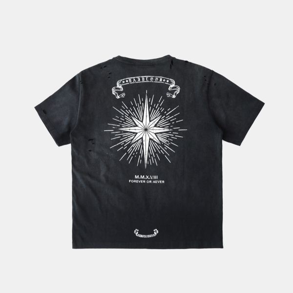 Áo Thun [Unisex] Badblood - [w-tee25-124] Cosmo Print Distressed Pocket T-Shirt - Black