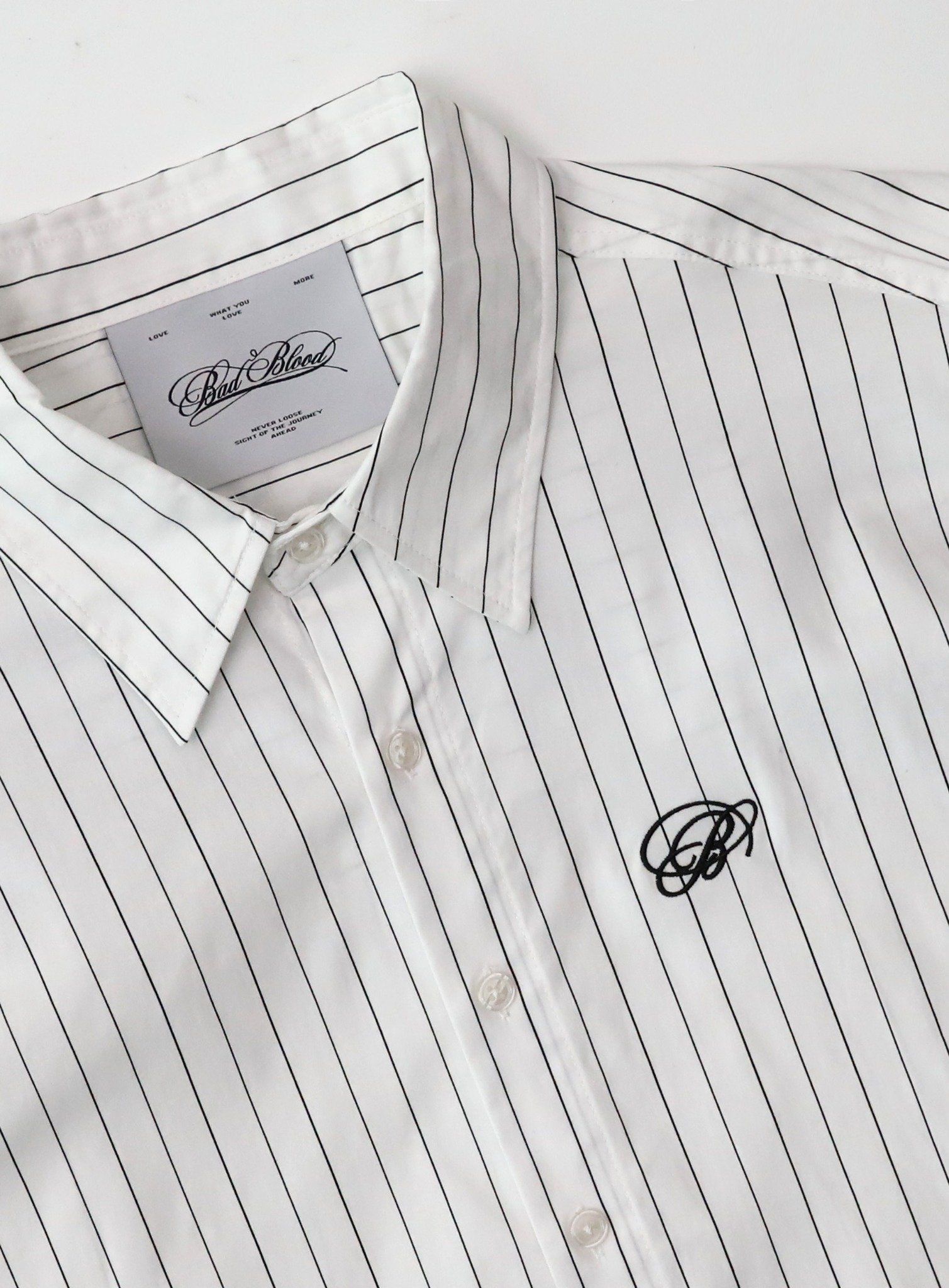  Áo Sơ Mi [Unisex] Badblood - [w-sht25-003] Dark Classic Short Sleeve Shirt White/Striped 