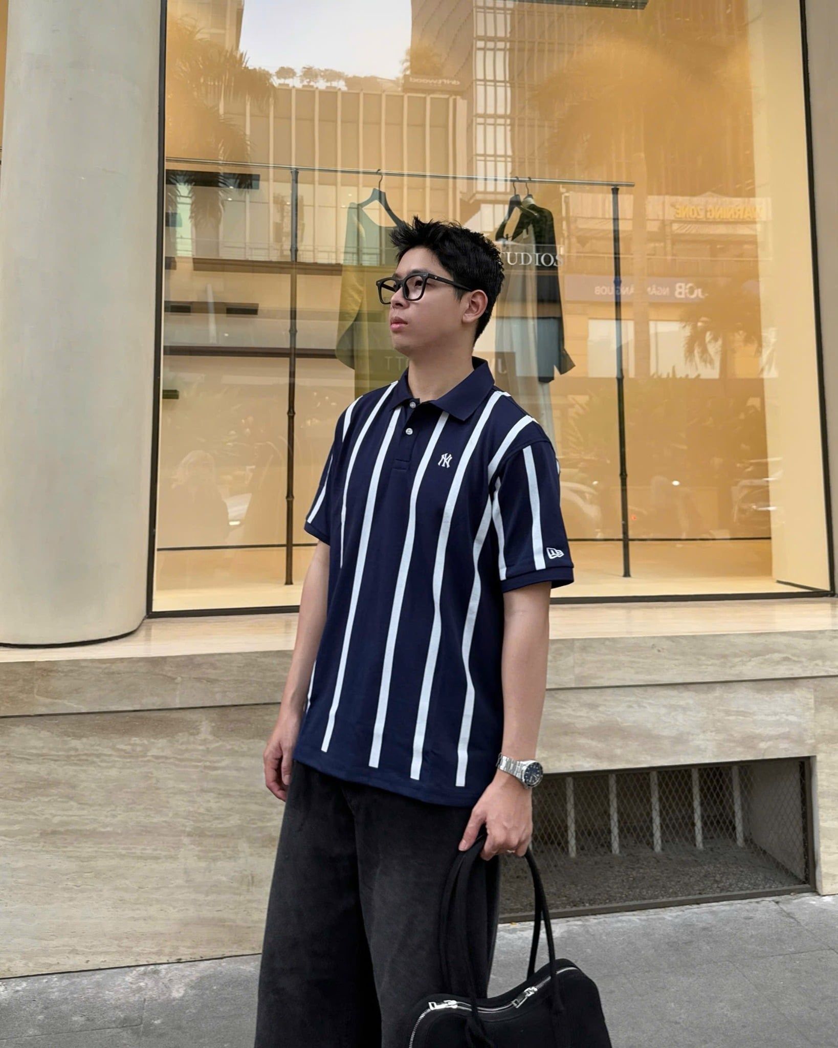  Áo Thun Polo New Era - [Unisex] NY Basic Stripe White/Navy 