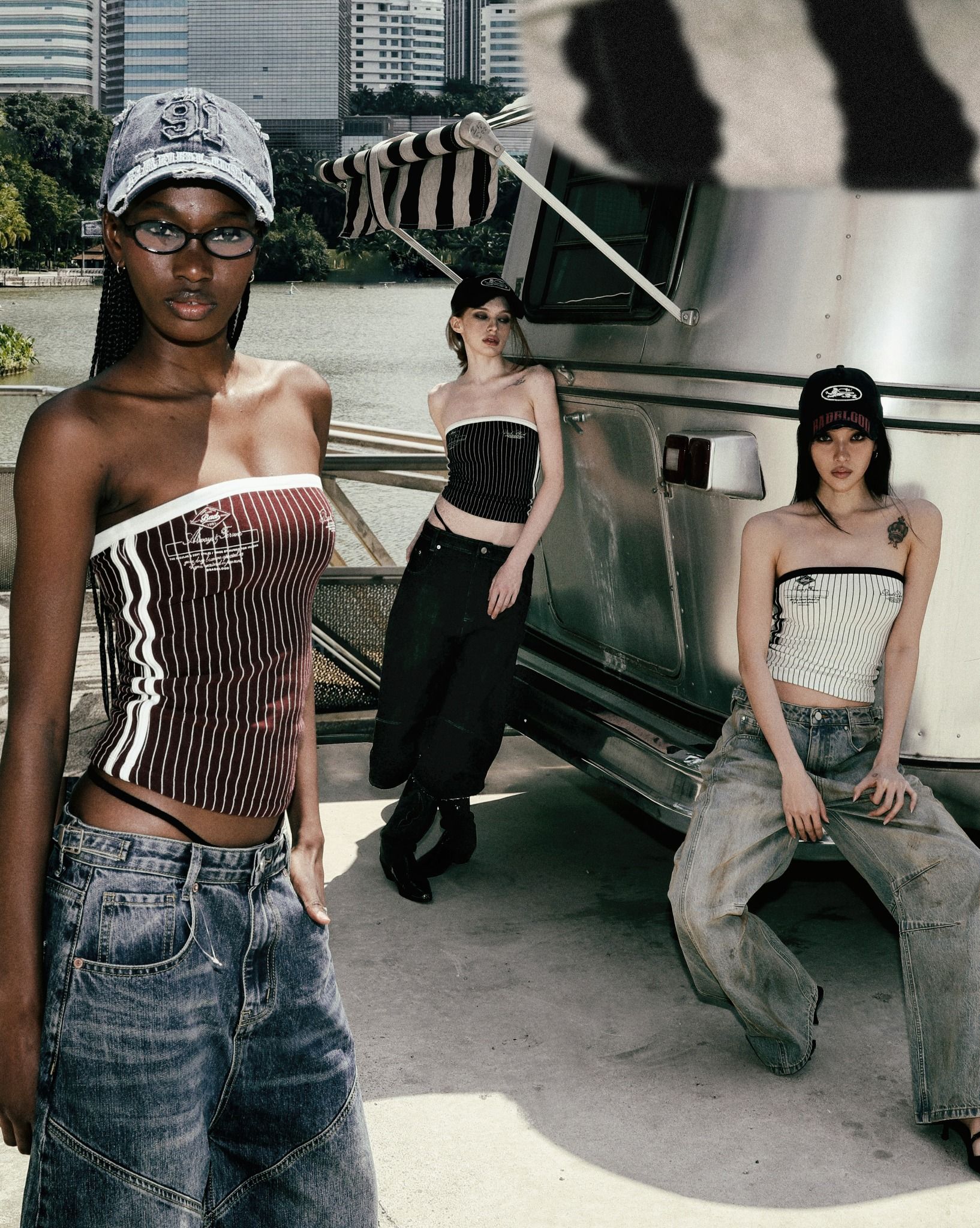  Áo Quây [Nữ] Badblood - [w-tnk25-034] Classic Logo Stripe Tube Top Black 