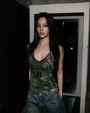  Áo Hai Dây [Nữ] Badblood - [w-tnk25-017] Vintage Club Halter Tank Green Camo 