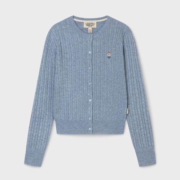  Áo Cardigan WHOAU [Nữ] - Steve High Gauge Wool Cable Blue - WHCKG1215F 