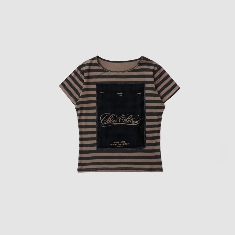  Áo Thun [Unisex] Badblood - [w-tee25-059] Dark Classic Stripe T-Shirt Tobacco/Brown 