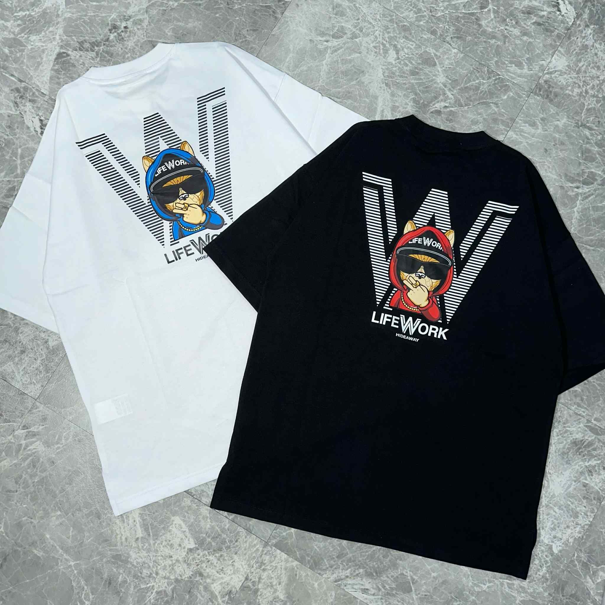  Áo thun Life Work [Unisex] - Peace Hip Dog Black T-Shirt 