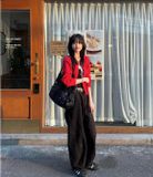  Áo Cardigan WHOAU [Nữ]- Steve Cable Cardigan Red - WHCKF4901F 