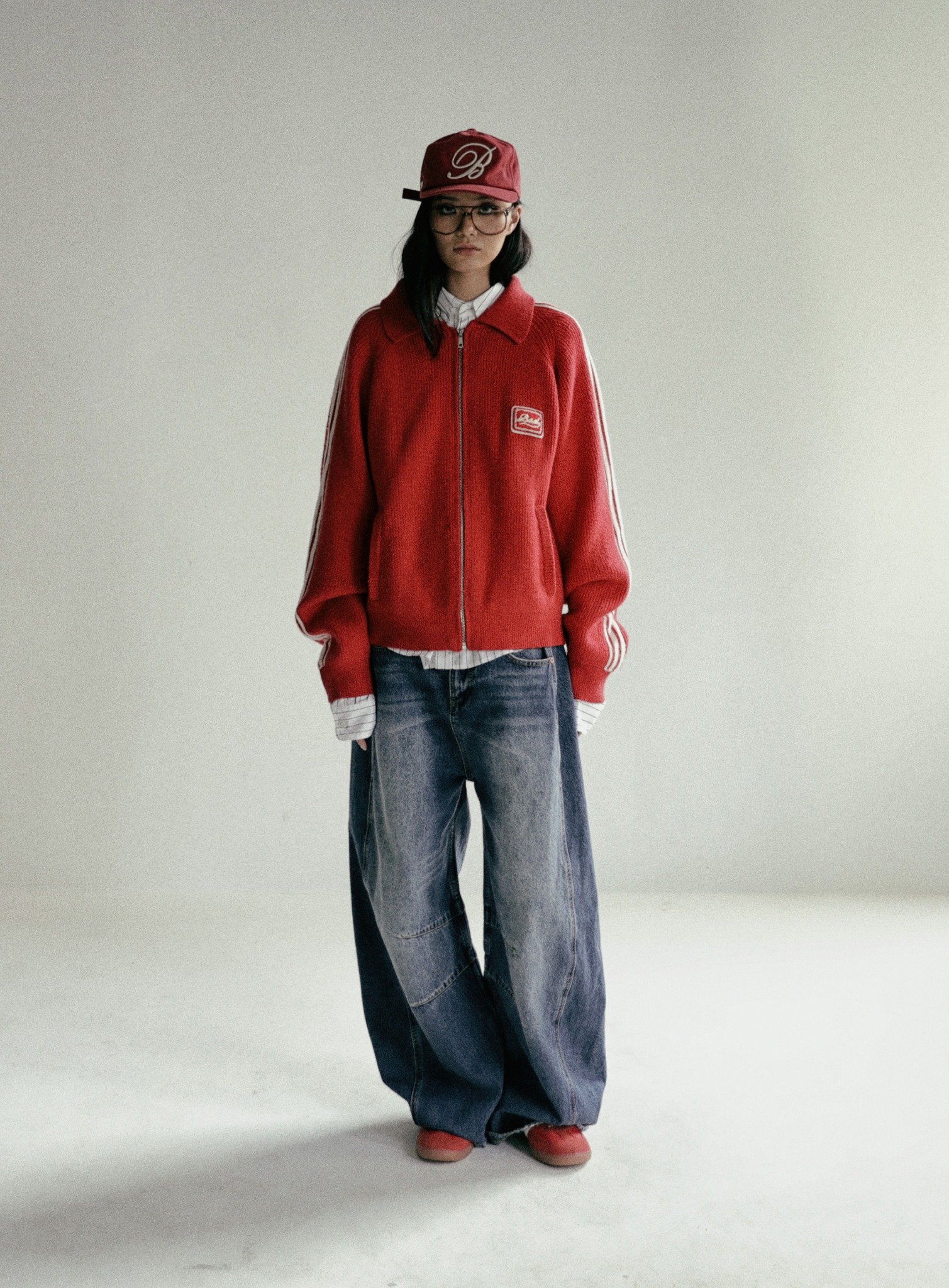 ◆BADBLOOD◆ Billy Knit Track Zip-Up Red w-knt24-013 Áo Khoác [Unisex] Badblood [w-knt24-013] Billy Track ZipUp