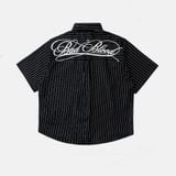  Áo Sơ Mi [Unisex] Badblood - [w-sht25-004] Dark Classic Short Sleeve Shirt Black/Striped 