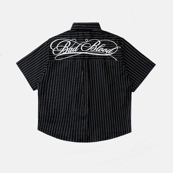 Áo Sơ Mi [Unisex] Badblood - [w-sht25-004] Dark Classic Short Sleeve Shirt Black/Striped
