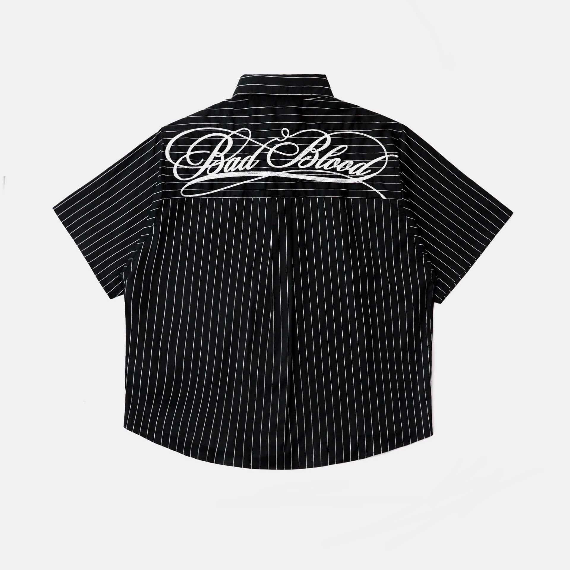  Áo Sơ Mi [Unisex] Badblood - [w-sht25-004] Dark Classic Short Sleeve Shirt Black/Striped 