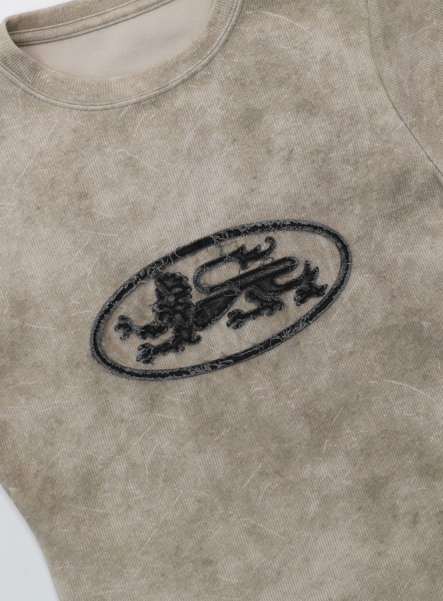  Áo Thun [Unisex] Badblood - [w-tee25-032] Lion Patch Short Sleeve Slim Fit Washed Beige 