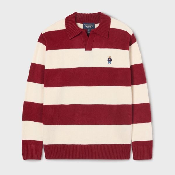 Áo Sweater Whoau Steve Stripe Open Collar Pullover - WHKAF4923U