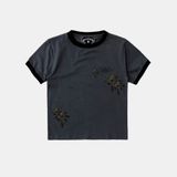  Áo Thun [Unisex] Badblood - [w-tee25-092] Cosmo Multi Patch Ringer T-Shirt Charcoal 